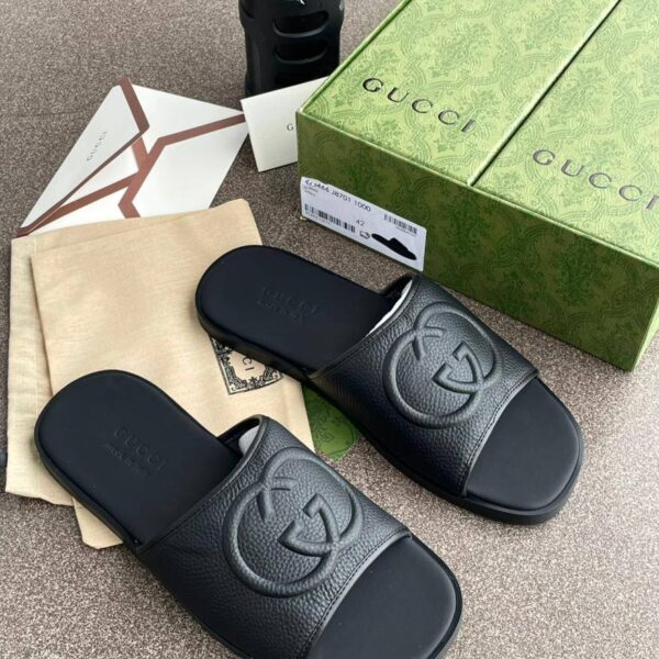 Black Gucci Interlocking G Slides – Luxury Designer Slides | KinetixLuxury Nigeria