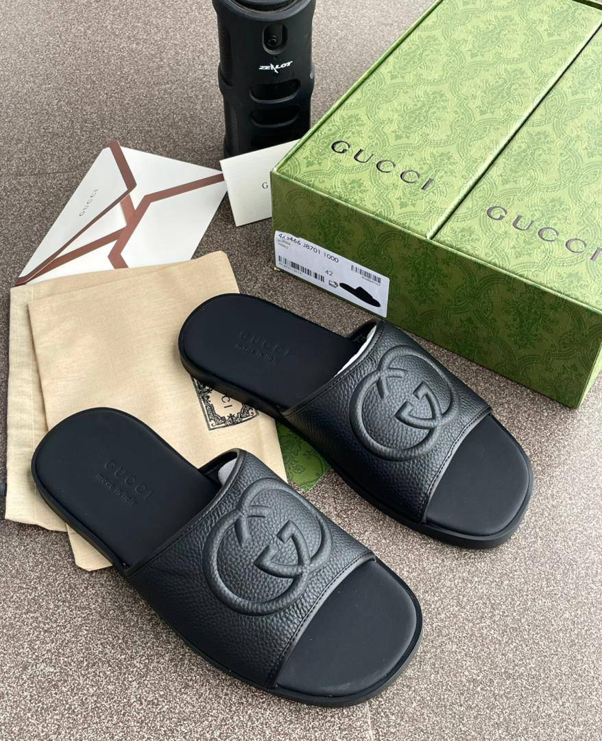 Black Gucci Interlocking G Slides – Luxury Designer Slides | KinetixLuxury Nigeria
