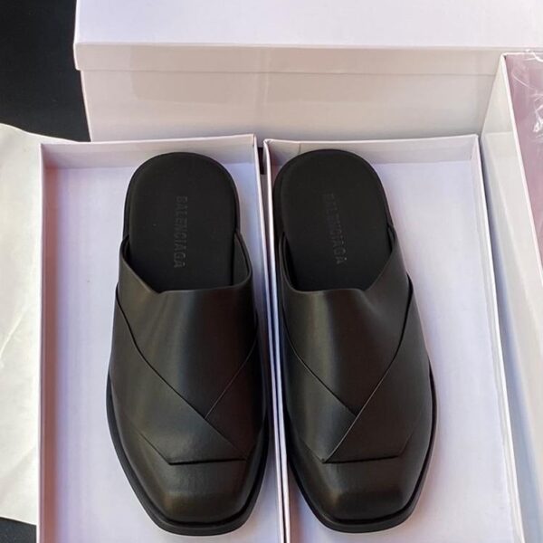 Balenciaga Black Square Toe Leather Mule