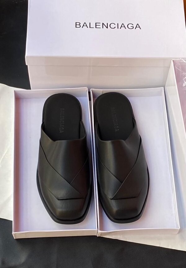 Balenciaga Black Square Toe Leather Mule Balenciaga Black Square Toe Leather Mule