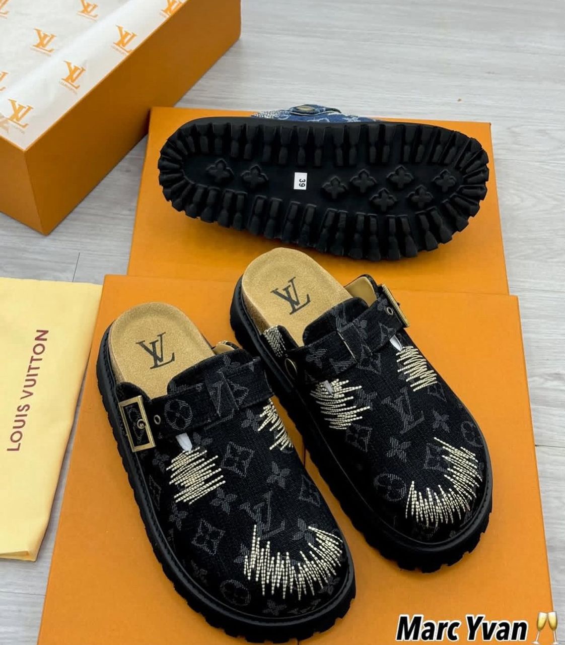 Louis Vuitton LV Black Cosy Comfort Mules