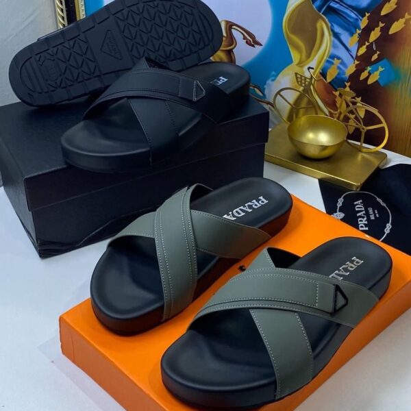 Prada Saffiano Leather Crisscross Slides
