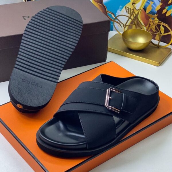 Pedro Black Sandals with Rose Gold Buckle