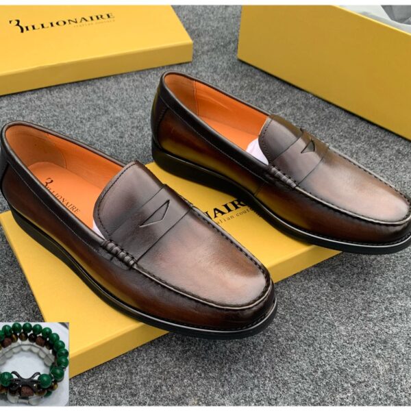 Billionaire Italian Couture Men’s Brown Leather Penny Loafers