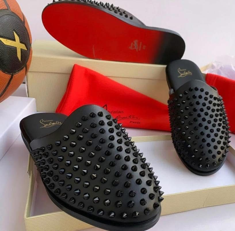 Christian Louboutin Spiked Leather Half Shoes – Black