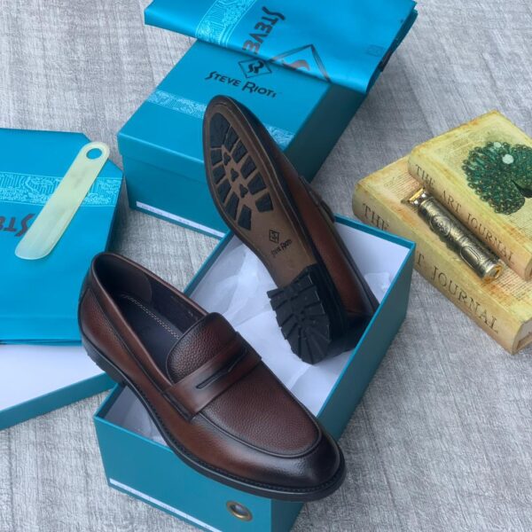 Steve Riots Men’s Brown Leather Penny Loafers