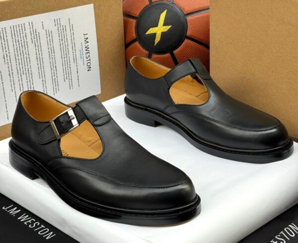 Black Calfskin T-Strap Luxury Sandals