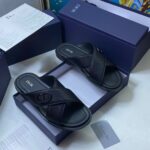 Black Leather Crisscross Designer Slides