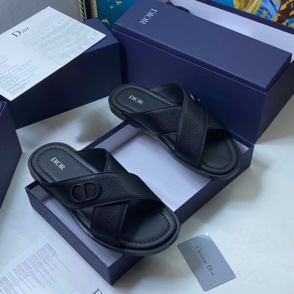 Black Leather Crisscross Designer Slides