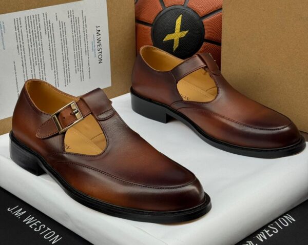 Brown Leather Buckle Strap Luxury Shoes