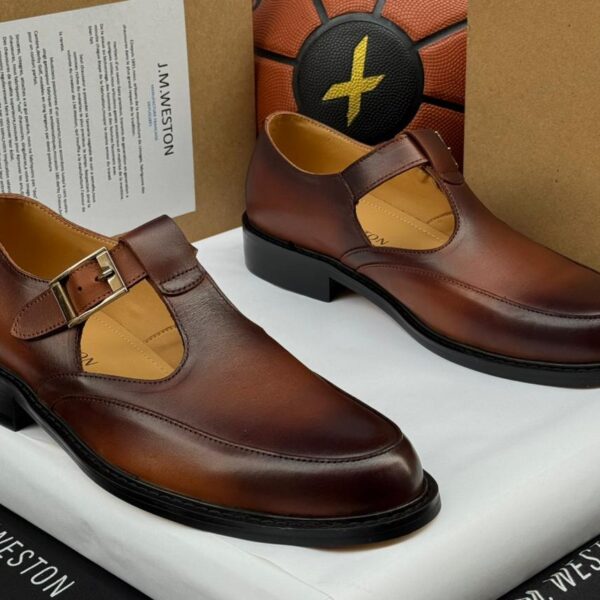 Brown Leather Buckle Strap Luxury Shoes