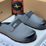 Men’s Grey Luxury Slip-On Mule Shoes with Strap