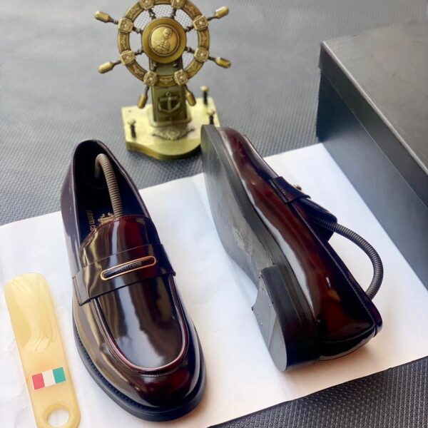 Roberto Cavalli Burgundy Metal-Logo Leather Loafers