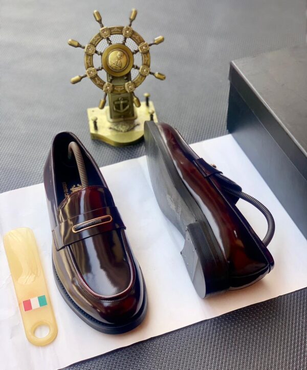Roberto Cavalli Burgundy Metal-Logo Leather Loafers