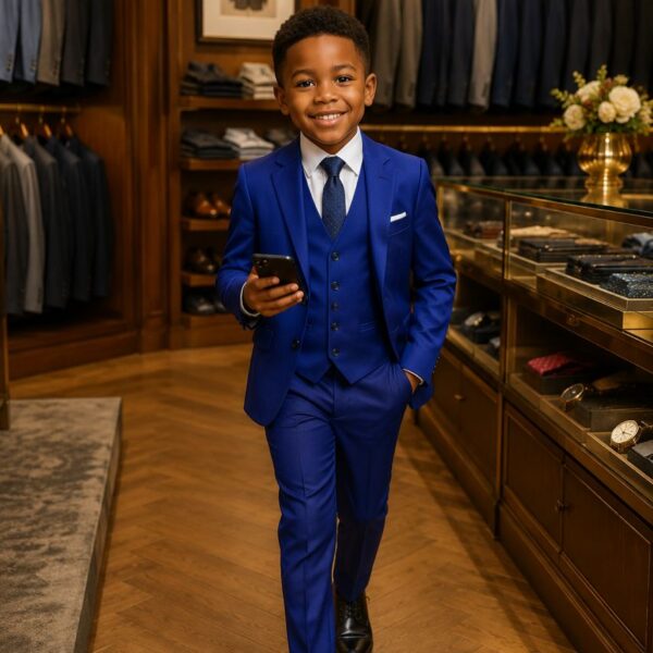 Azure Blue Boys' 5-Piece Slim-Fit Suit