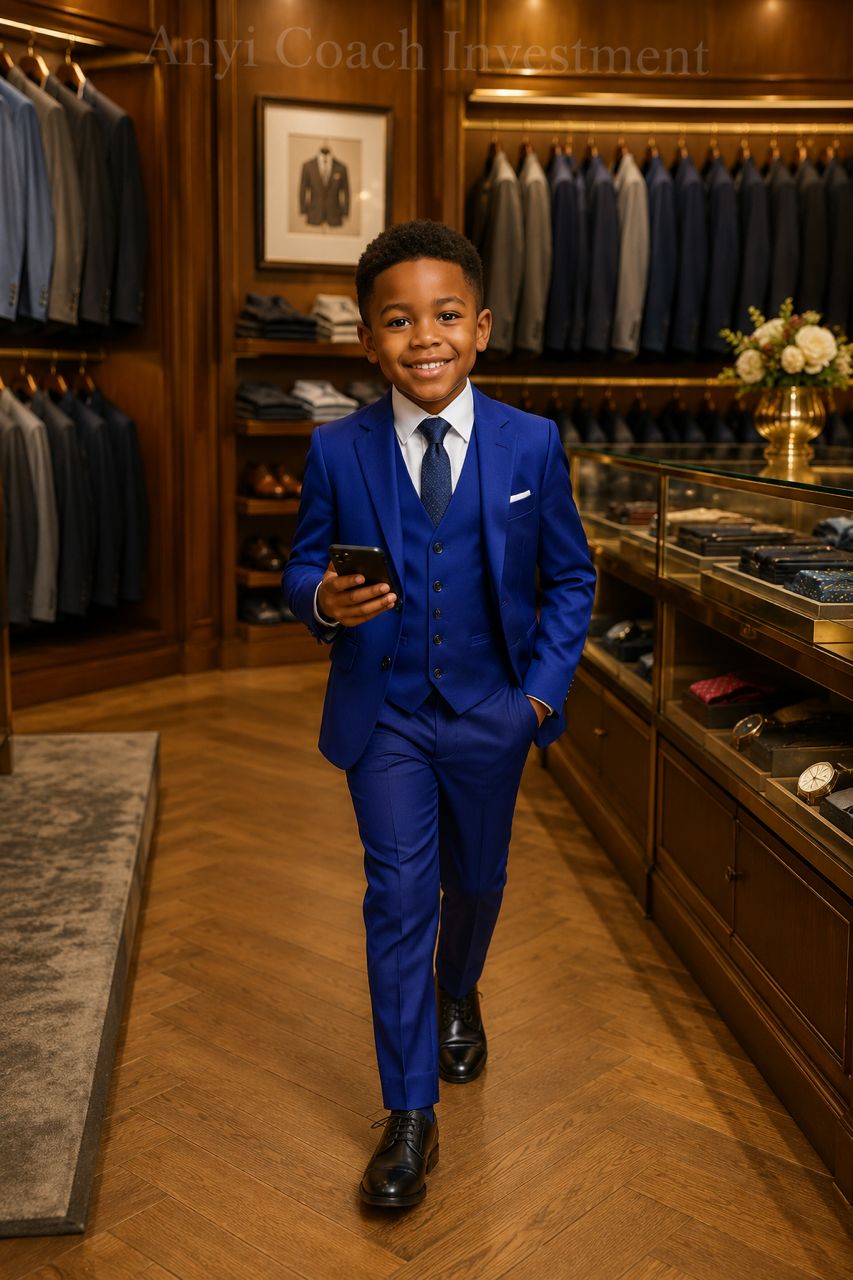 Azure Blue Boys' 5-Piece Slim-Fit Suit