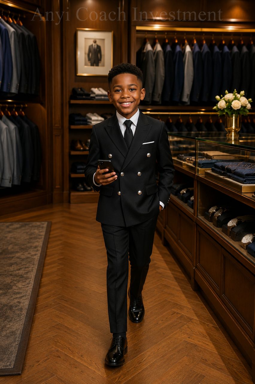 Black Double-Breasted Tuxedo — Silver Button Elegance