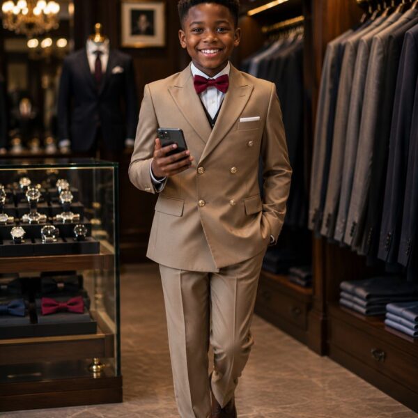 Beige, White & Red — The Boys' Tuxedo That Does It All