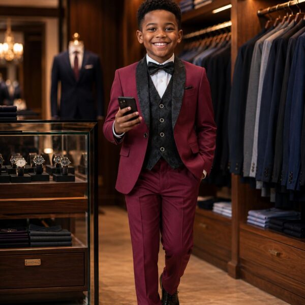 Little Legend in Burgundy — Boys' 3-Piece Tuxedo