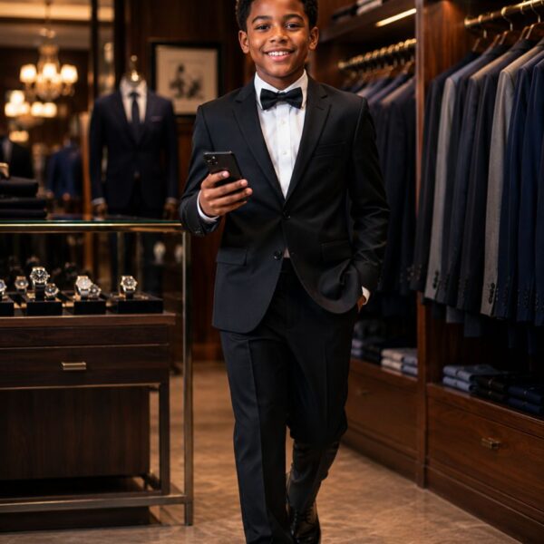 The Black Tie Standard — Boys' Satin Lapel Tuxedo & Bow Tie