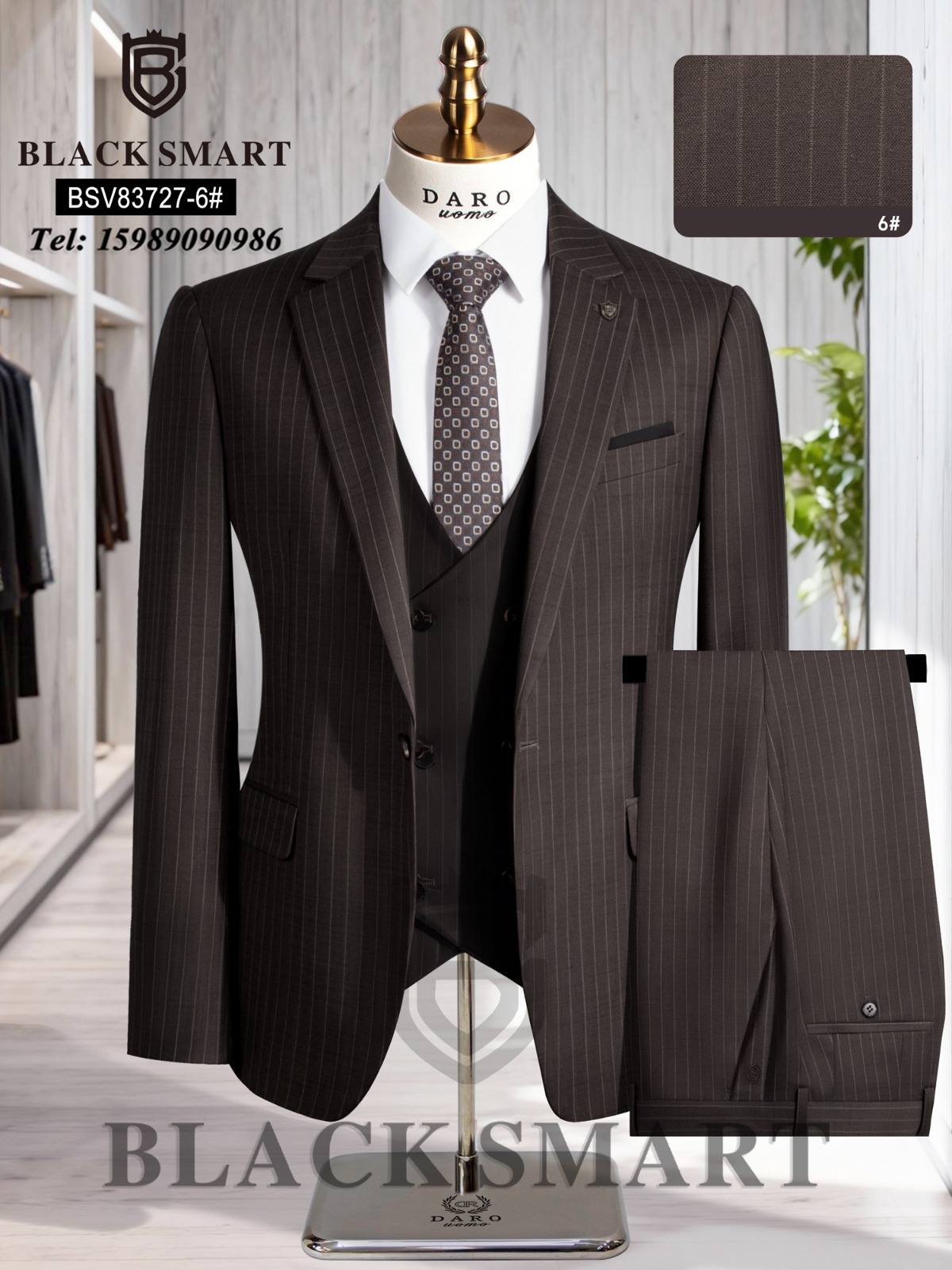 Black Smart Pinstripe 3-Piece Suit