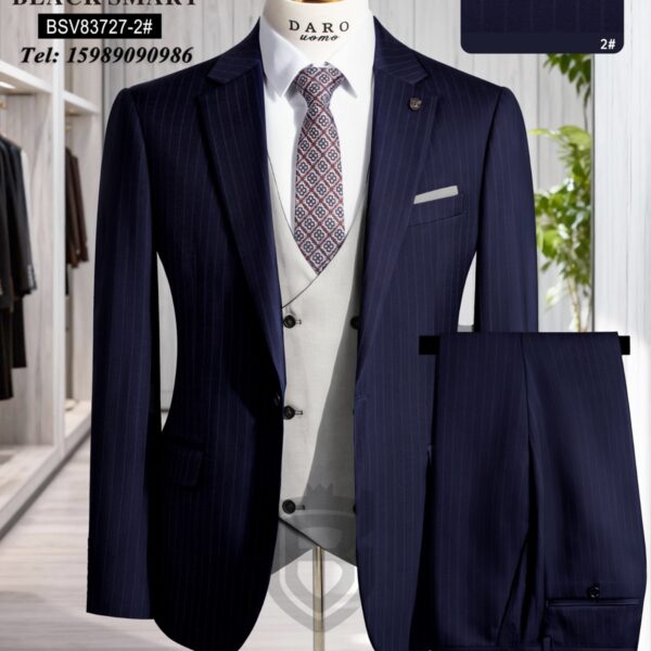 Navy Pinstripe Meets Contrast Vest