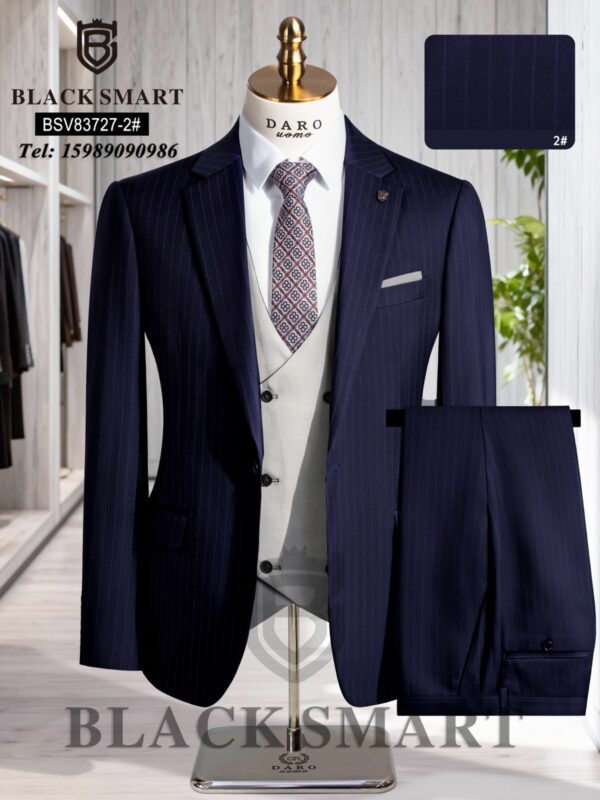 Navy Pinstripe Meets Contrast Vest