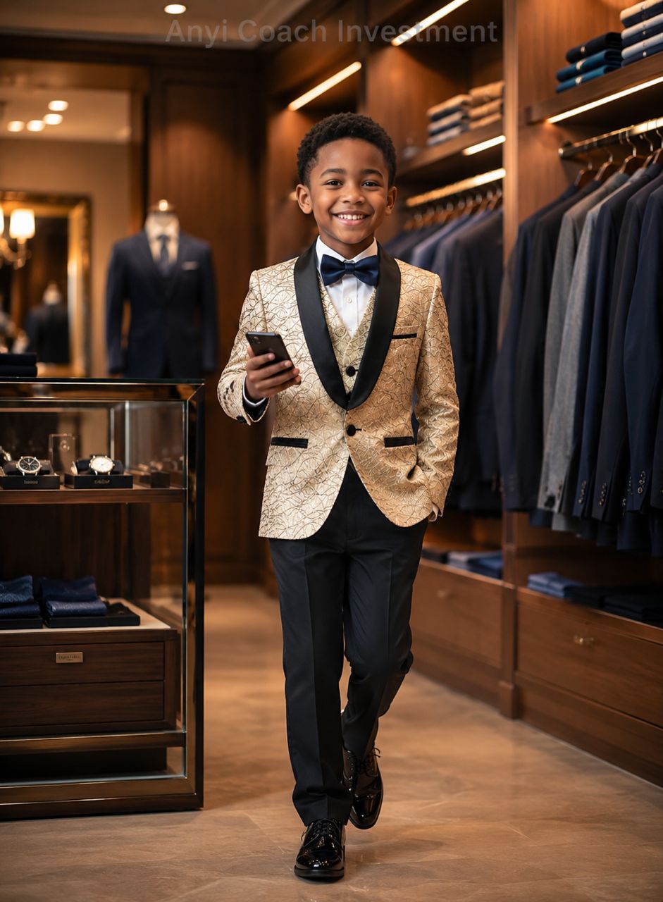 Gold Standard — Romano Boys' Black Lapel Patterned Suit