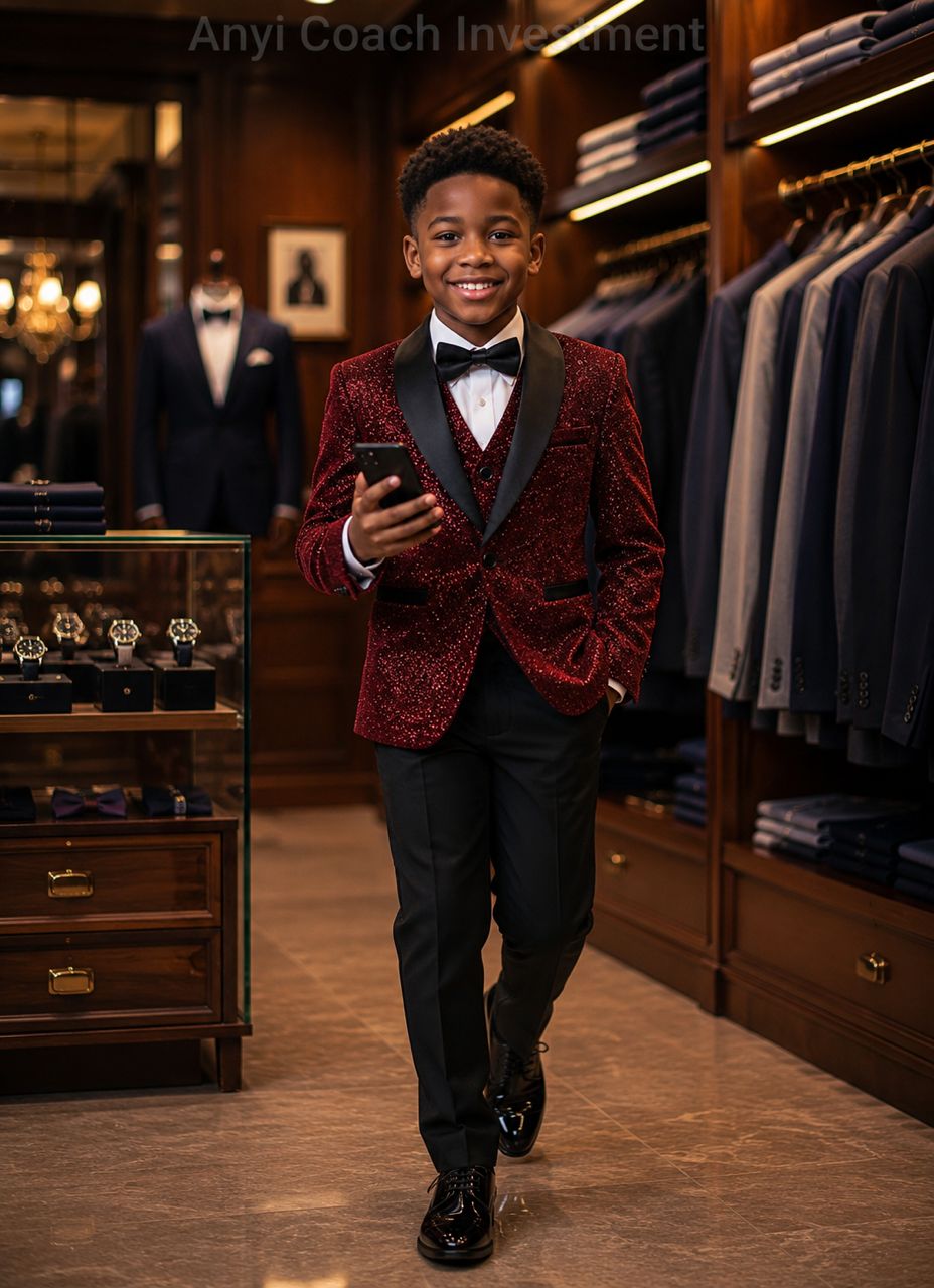 Embroidered Royalty — Turkey Boys' Burgundy 3-Piece Suit with Black Shawl