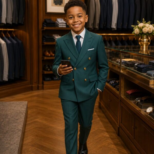 Little King Energy — Boys' Emerald Green Double-Breasted Suit