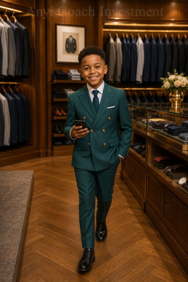 Little King Energy — Boys' Emerald Green Double-Breasted Suit