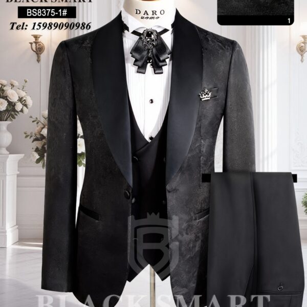 Daro Formal Suit – Black Jacquard Elegance