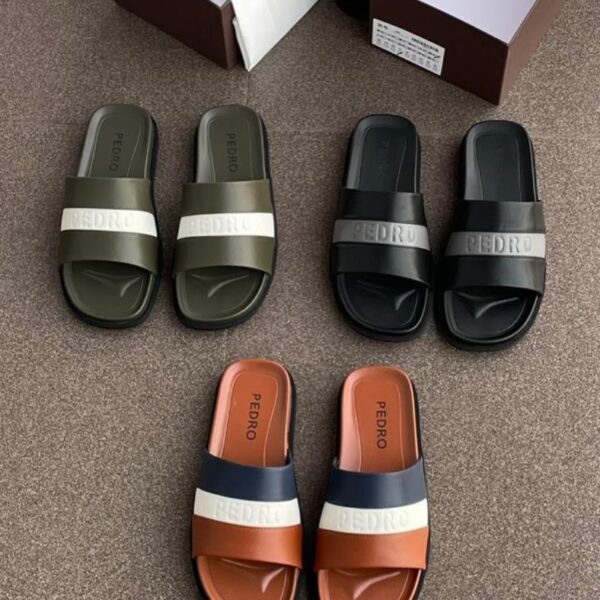 PEDRO Banded Slide Sandals Multi Colored Black And Olive