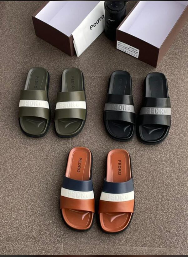 PEDRO Banded Slide Sandals Multi Colored Black And Olive