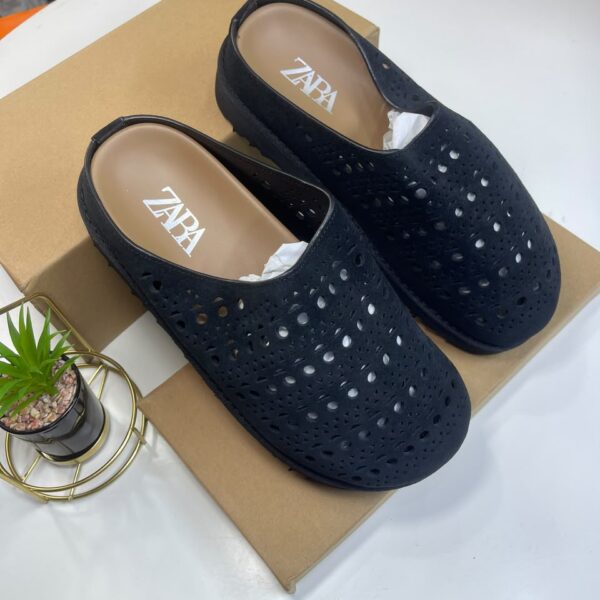 Zara Perforated Split Suede Mules Tan