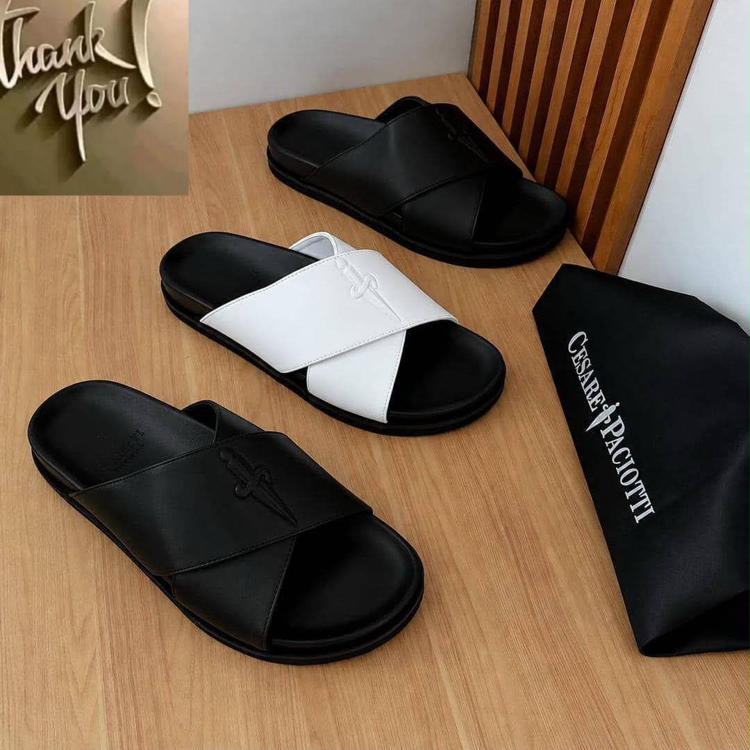 Cesare Paciotti Black Cross-Strap Leather Slides