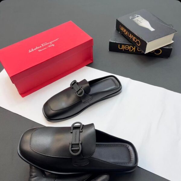 Salvatore Ferragamo Black Leather Mules