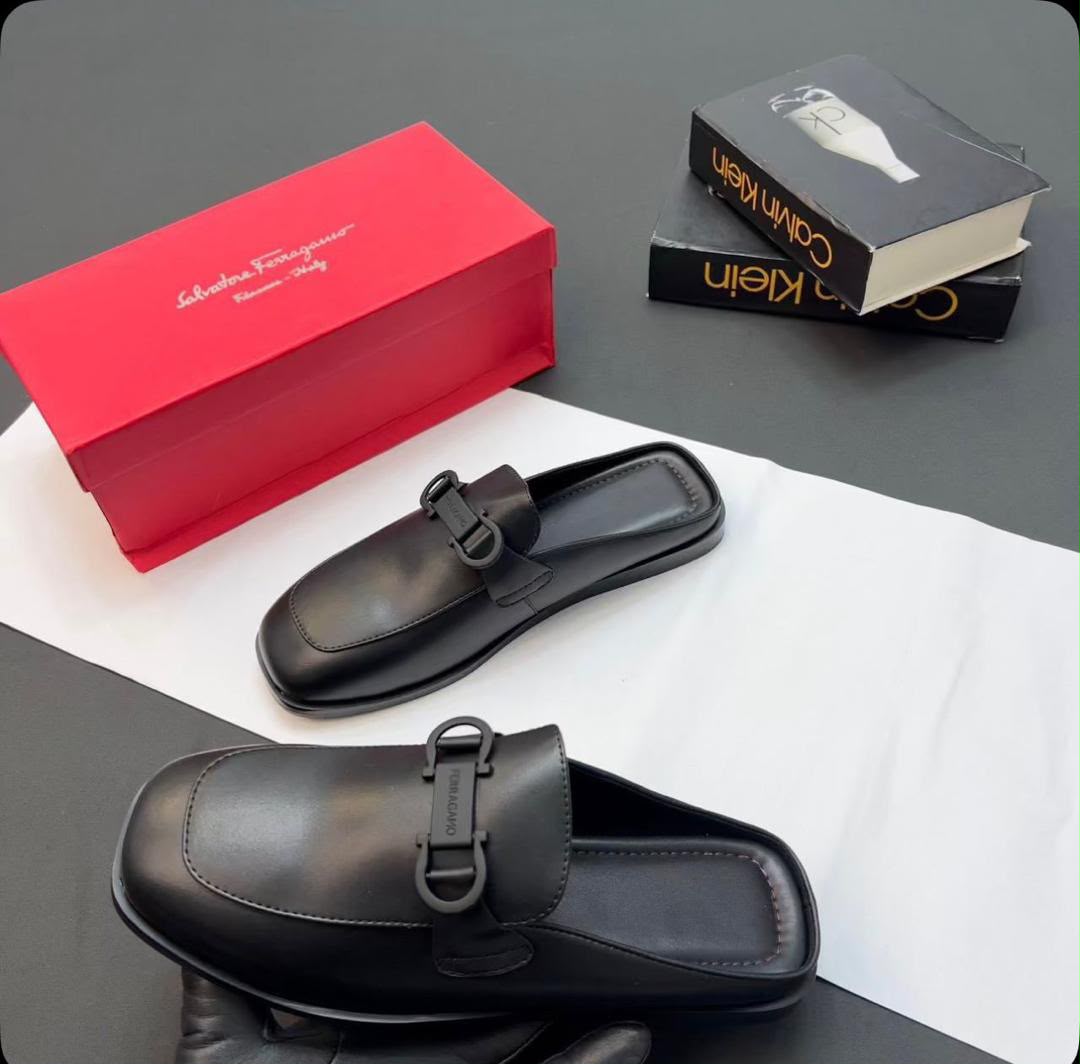 Salvatore Ferragamo Black Leather Mules