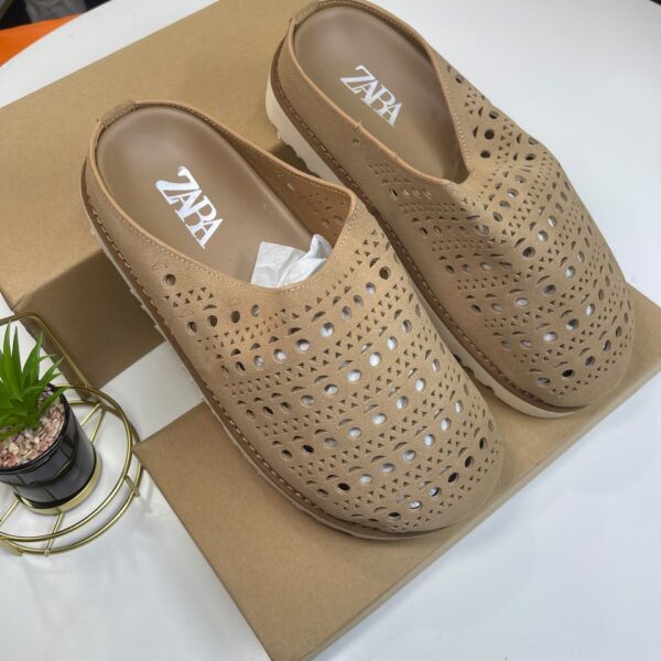 Zara Perforated Split Suede Mules Tan