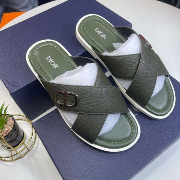 Dior Olive Green Cross Strap Slip On Sandals