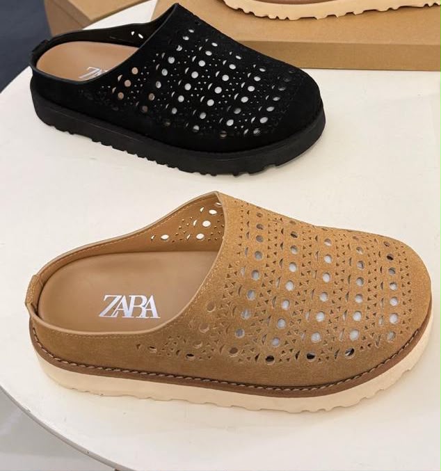 Zara Perforated Split Suede Mules Tan