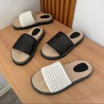 Woven Mesh Slide Sandals With Braided Jute Espadrille Sole