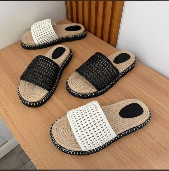 Woven Mesh Slide Sandals With Braided Jute Espadrille Sole